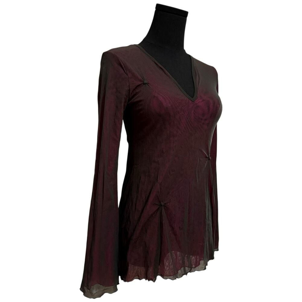 Cop Copine Layered Mesh Top Color Shift Black Pink Lettuce Edge Y2K Size 1 Small - Picture 13 of 14